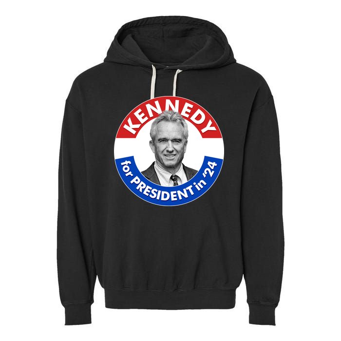 Robert F Kennedy Jr For President In 2024 Emblem Button Garment-Dyed Fleece Hoodie