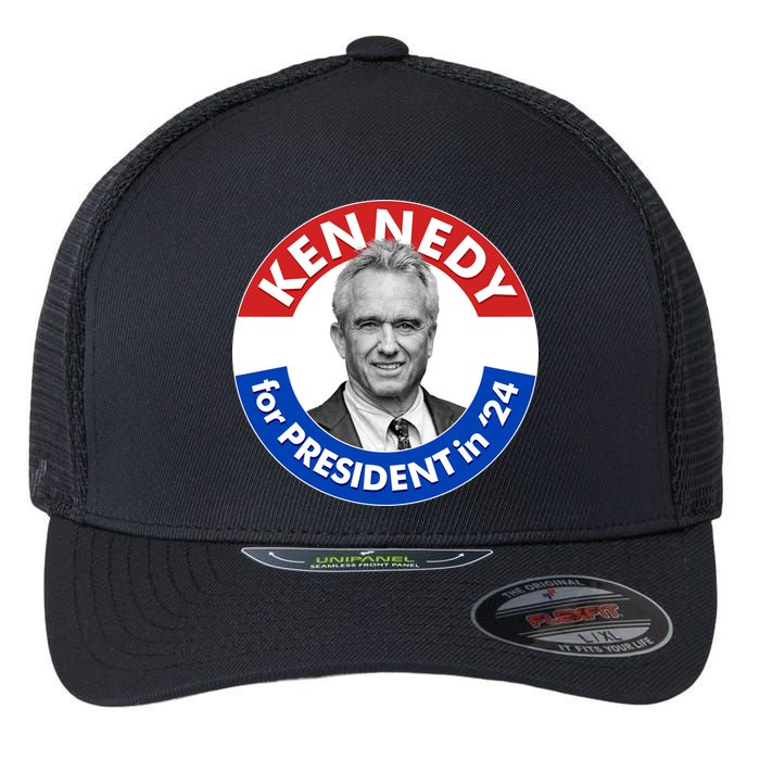 Robert F Kennedy Jr For President In 2024 Emblem Button Flexfit Unipanel Trucker Cap