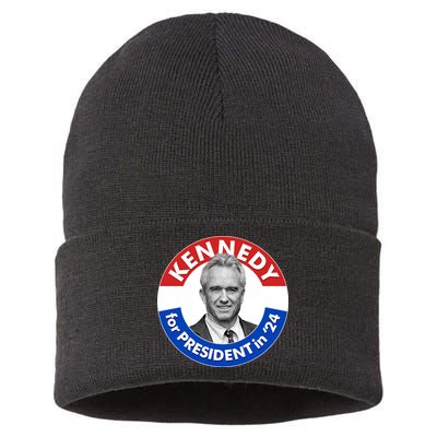 Robert F Kennedy Jr For President In 2024 Emblem Button Sustainable Knit Beanie