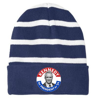 Robert F Kennedy Jr For President In 2024 Emblem Button Striped Beanie with Solid Band