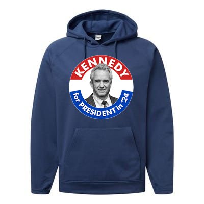 Robert F Kennedy Jr For President In 2024 Emblem Button Performance Fleece Hoodie