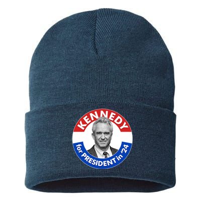 Robert F Kennedy Jr For President In 2024 Emblem Button Sustainable Knit Beanie