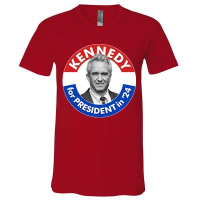 Robert F Kennedy Jr For President In 2024 Emblem Button V-Neck T-Shirt