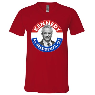 Robert F Kennedy Jr For President In 2024 Emblem Button V-Neck T-Shirt