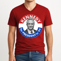Robert F Kennedy Jr For President In 2024 Emblem Button V-Neck T-Shirt