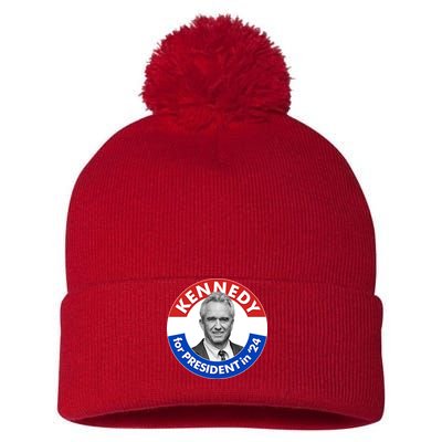 Robert F Kennedy Jr For President In 2024 Emblem Button Pom Pom 12in Knit Beanie
