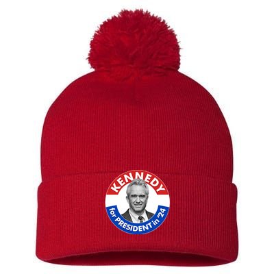 Robert F Kennedy Jr For President In 2024 Emblem Button Pom Pom 12in Knit Beanie