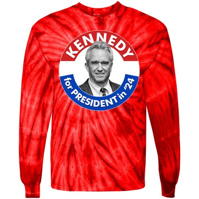 Robert F Kennedy Jr For President In 2024 Emblem Button Tie-Dye Long Sleeve Shirt