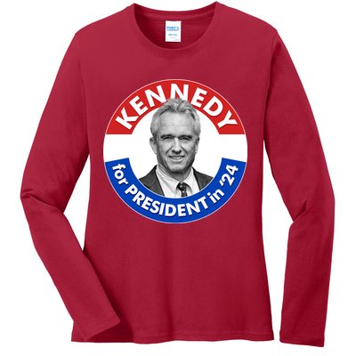 Robert F Kennedy Jr For President In 2024 Emblem Button Ladies Long Sleeve Shirt