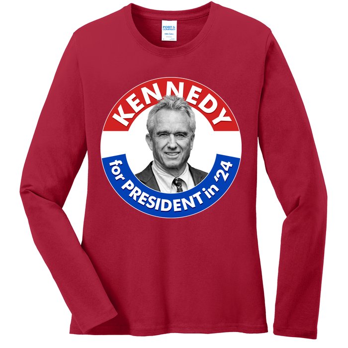 Robert F Kennedy Jr For President In 2024 Emblem Button Ladies Long Sleeve Shirt