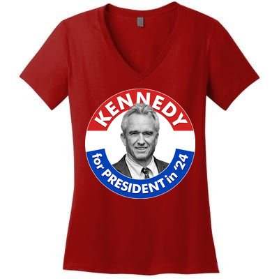 Robert F Kennedy Jr For President In 2024 Emblem Button Women's V-Neck T-Shirt