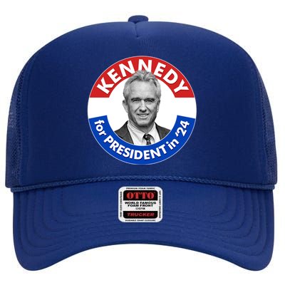 Robert F Kennedy Jr For President In 2024 Emblem Button High Crown Mesh Back Trucker Hat