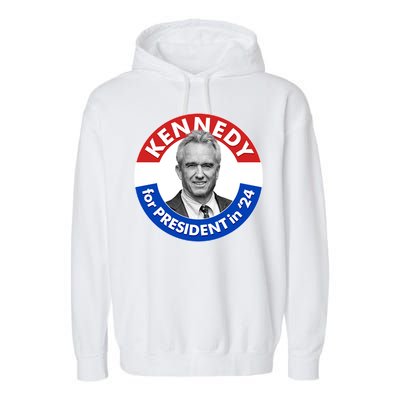 Robert F Kennedy Jr For President In 2024 Emblem Button Garment-Dyed Fleece Hoodie