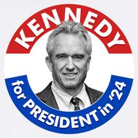 Robert F Kennedy Jr For President In 2024 Emblem Button Garment-Dyed Sweatshirt