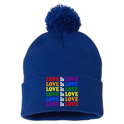 Rainbow Flag Love Is Love Lgbtq Pride Lgbt Equality Gift Pom Pom 12in Knit Beanie