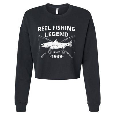 Reel Fishing Legend 1939 80th Birthday Fishing Gift Cropped Pullover Crew