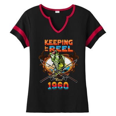 Reel Fishing Legend 60th Birthday Keeping It Reel Since 1960 Ladies Halftime Notch Neck Tee