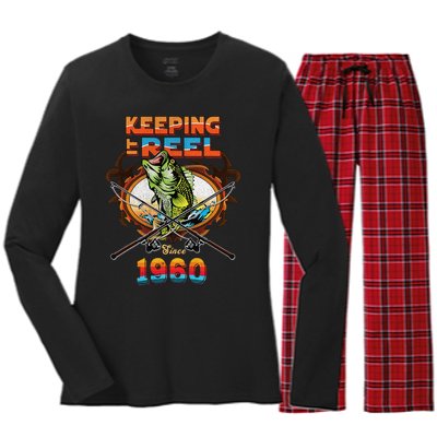 Reel Fishing Legend 60th Birthday Keeping It Reel Since 1960 Women's Long Sleeve Flannel Pajama Set 