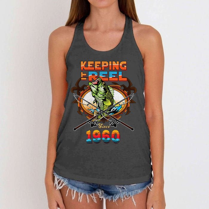 Reel Fishing Legend 60th Birthday Keeping It Reel Since 1960 Women's Knotted Racerback Tank