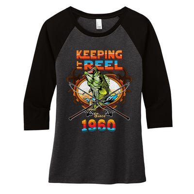 Reel Fishing Legend 60th Birthday Keeping It Reel Since 1960 Women's Tri-Blend 3/4-Sleeve Raglan Shirt