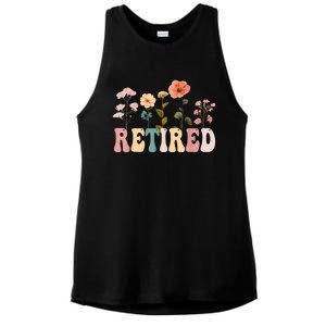 Retired Floral Letters Design Retirement Gifts Ladies PosiCharge Tri-Blend Wicking Tank