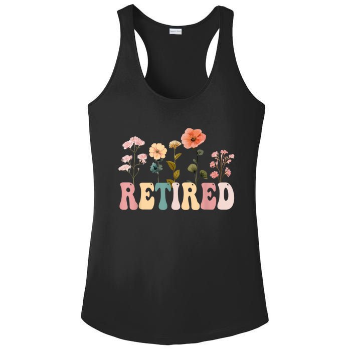 Retired Floral Letters Design Retirement Gifts Ladies PosiCharge Competitor Racerback Tank