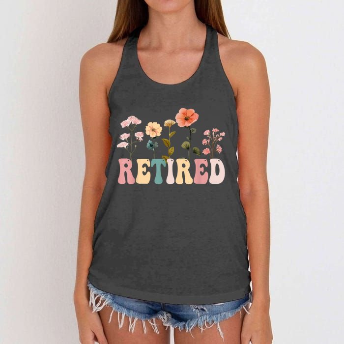 Retired Floral Letters Design Retirement Gifts Women's Knotted Racerback Tank