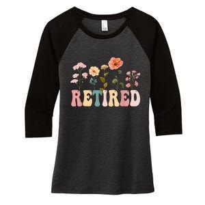 Retired Floral Letters Design Retirement Gifts Women's Tri-Blend 3/4-Sleeve Raglan Shirt