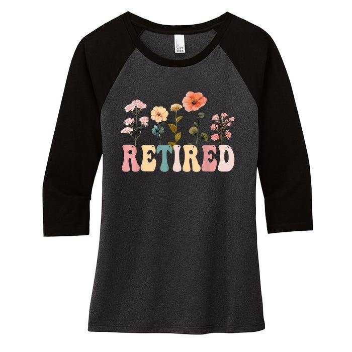 Retired Floral Letters Design Retirement Gifts Women's Tri-Blend 3/4-Sleeve Raglan Shirt