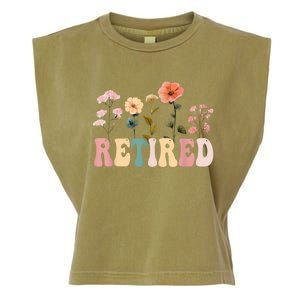 Retired Floral Letters Design Retirement Gifts Garment-Dyed Women's Muscle Tee