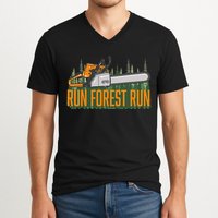 Run Forest Lumberjack Chainsaw & Logger Woodsman V-Neck T-Shirt