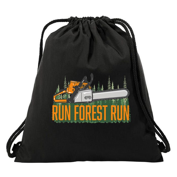 Run Forest Lumberjack Chainsaw & Logger Woodsman Drawstring Bag