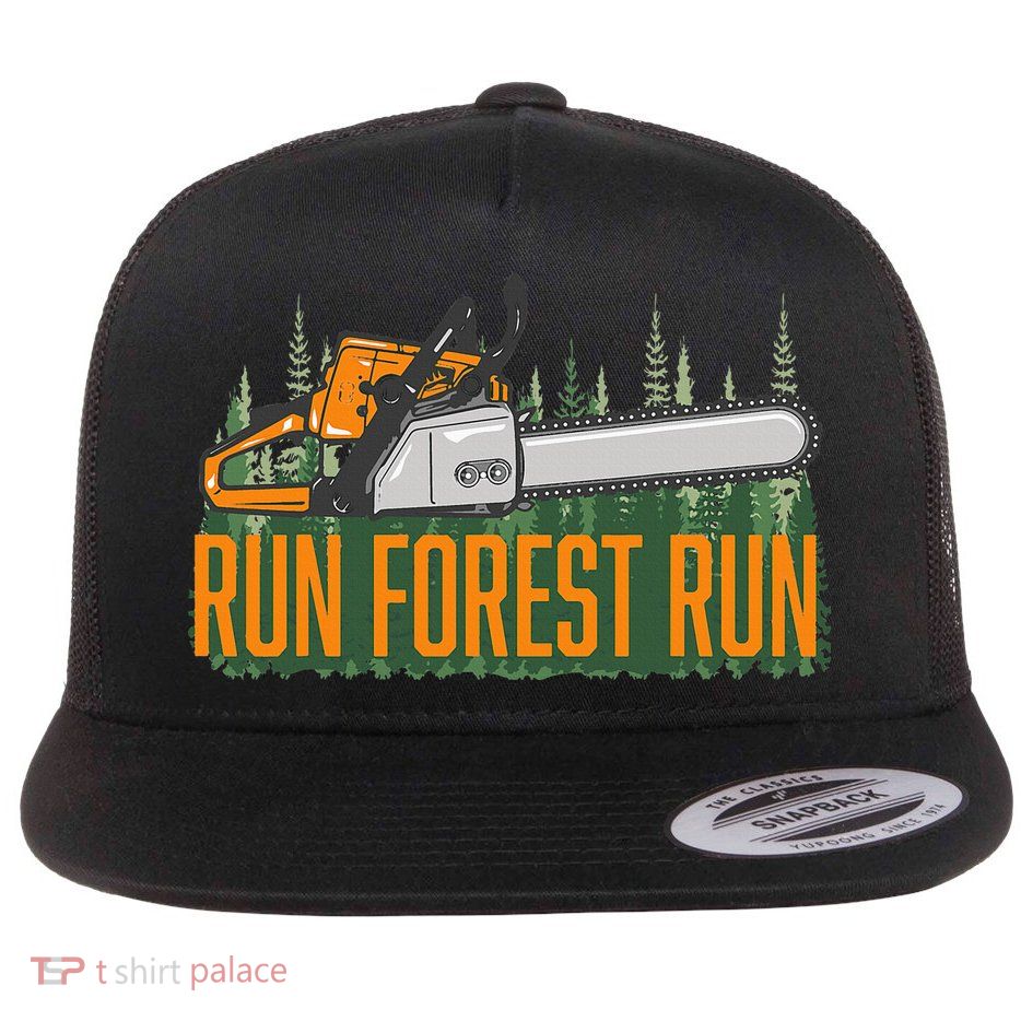 Run Forest Lumberjack Chainsaw & Logger Woodsman Flatbill Hat