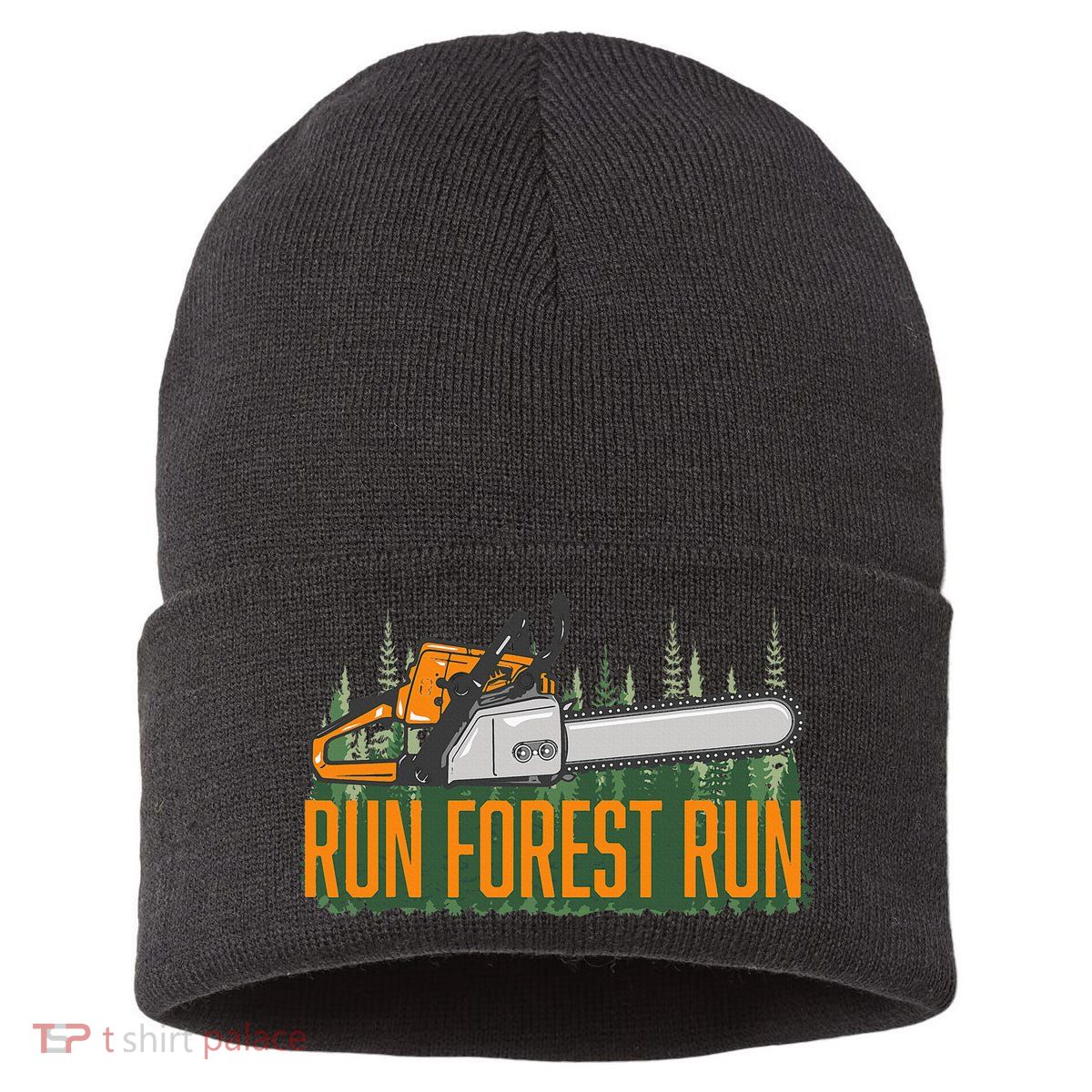 Run Forest Lumberjack Chainsaw & Logger Woodsman Sustainable Knit Beanie