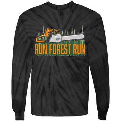Run Forest Lumberjack Chainsaw & Logger Woodsman Tie-Dye Long Sleeve Shirt