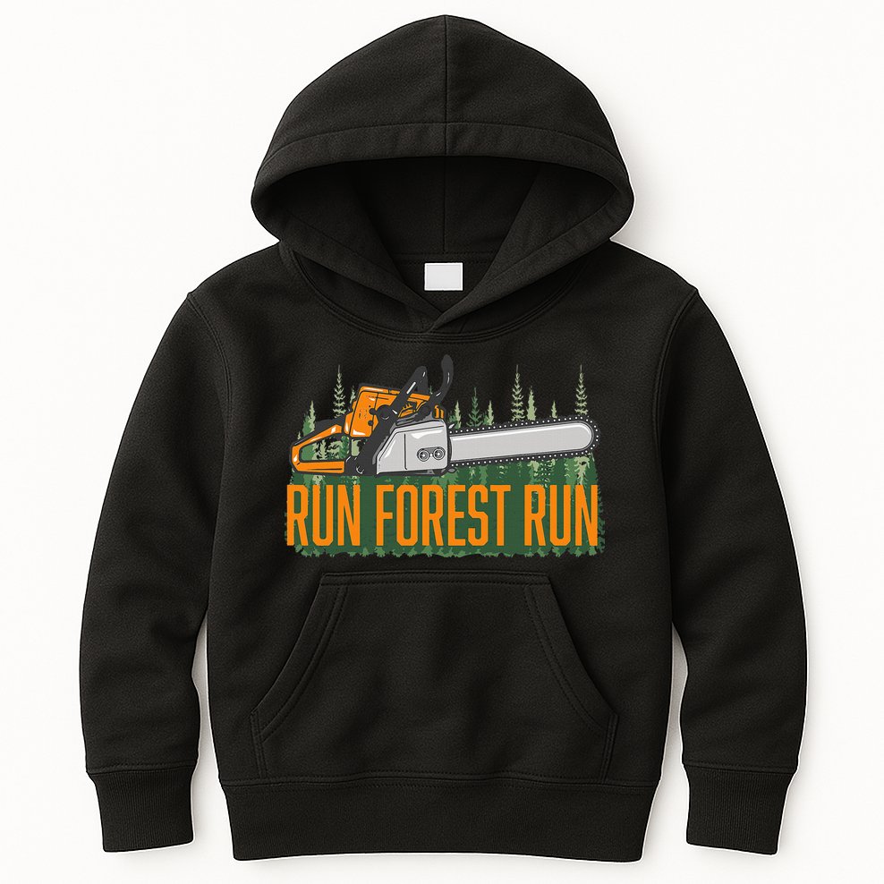 Run Forest Lumberjack Chainsaw & Logger Woodsman Kids Hoodie