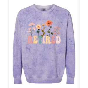 Retired Floral Letters Design Retirement Gifts Women Colorblast Crewneck Sweatshirt