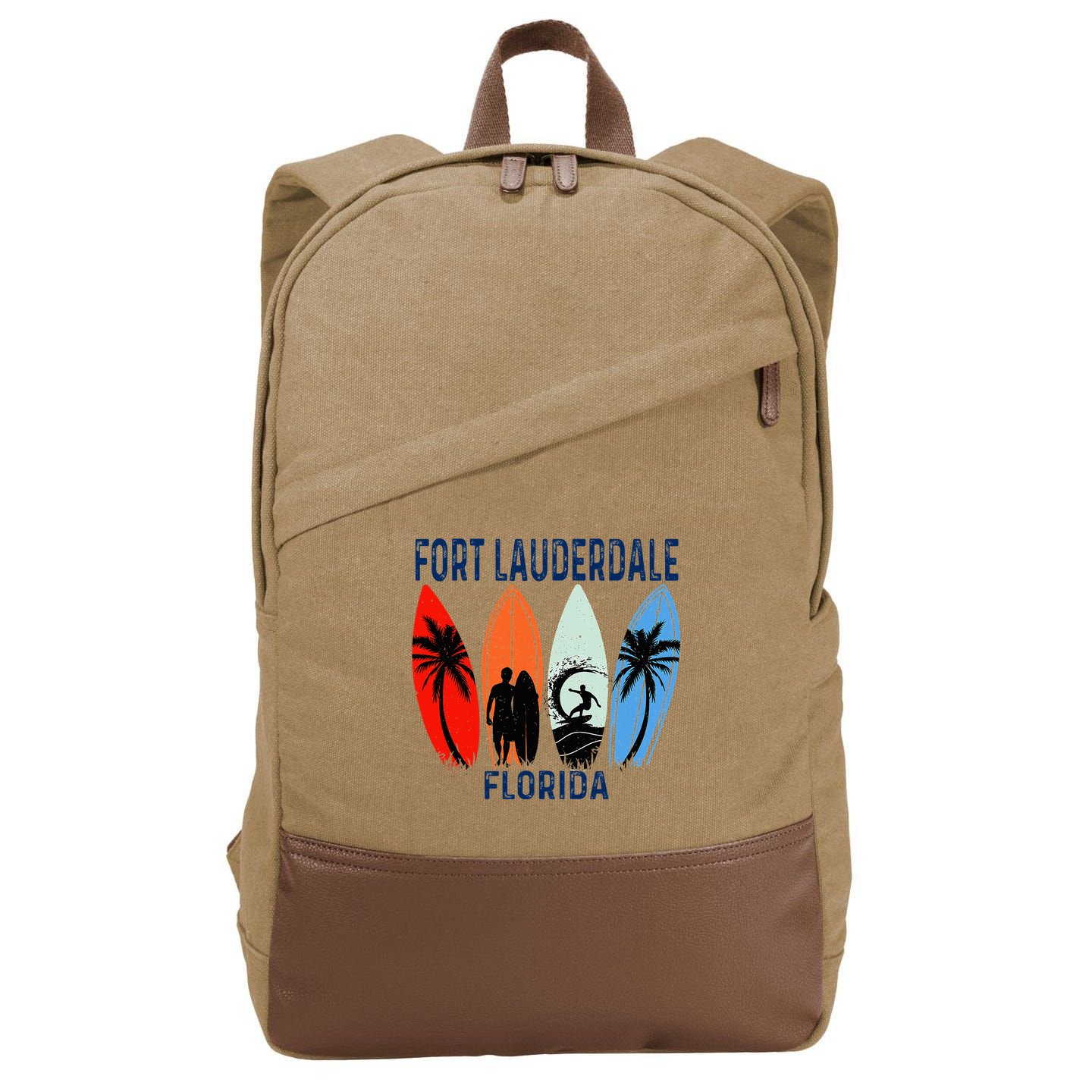 Retro Fort Lauderdale Beach Florida Surfboarder Beach Cotton Canvas Backpack