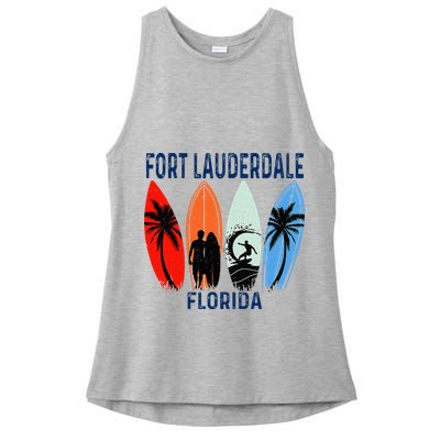 Retro Fort Lauderdale Beach Florida Surfboarder Beach Ladies PosiCharge Tri-Blend Wicking Tank