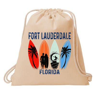 Retro Fort Lauderdale Beach Florida Surfboarder Beach Drawstring Bag