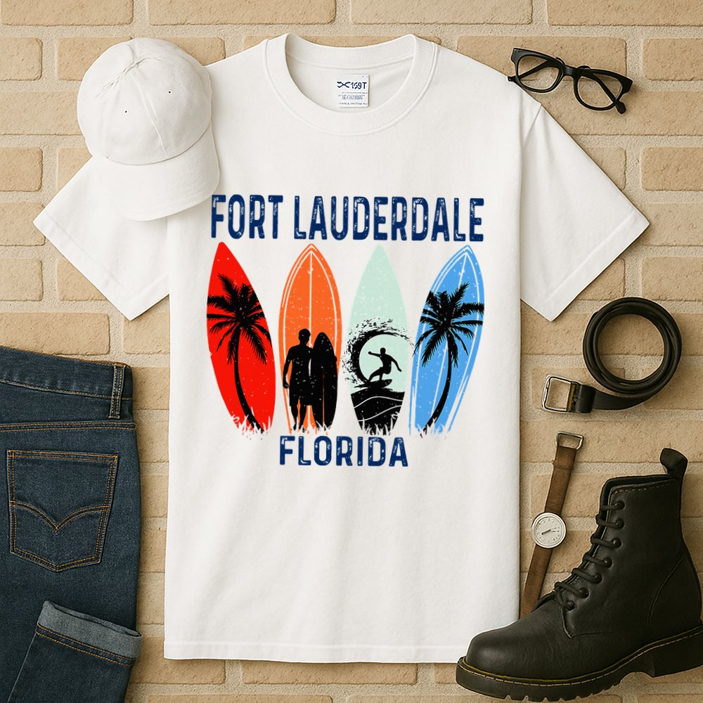 Retro Fort Lauderdale Beach Florida Surfboarder Beach Tall T-Shirt