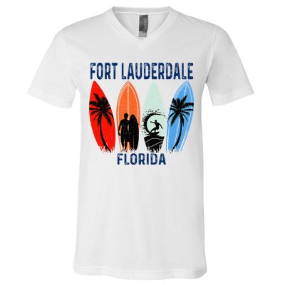 Retro Fort Lauderdale Beach Florida Surfboarder Beach V-Neck T-Shirt