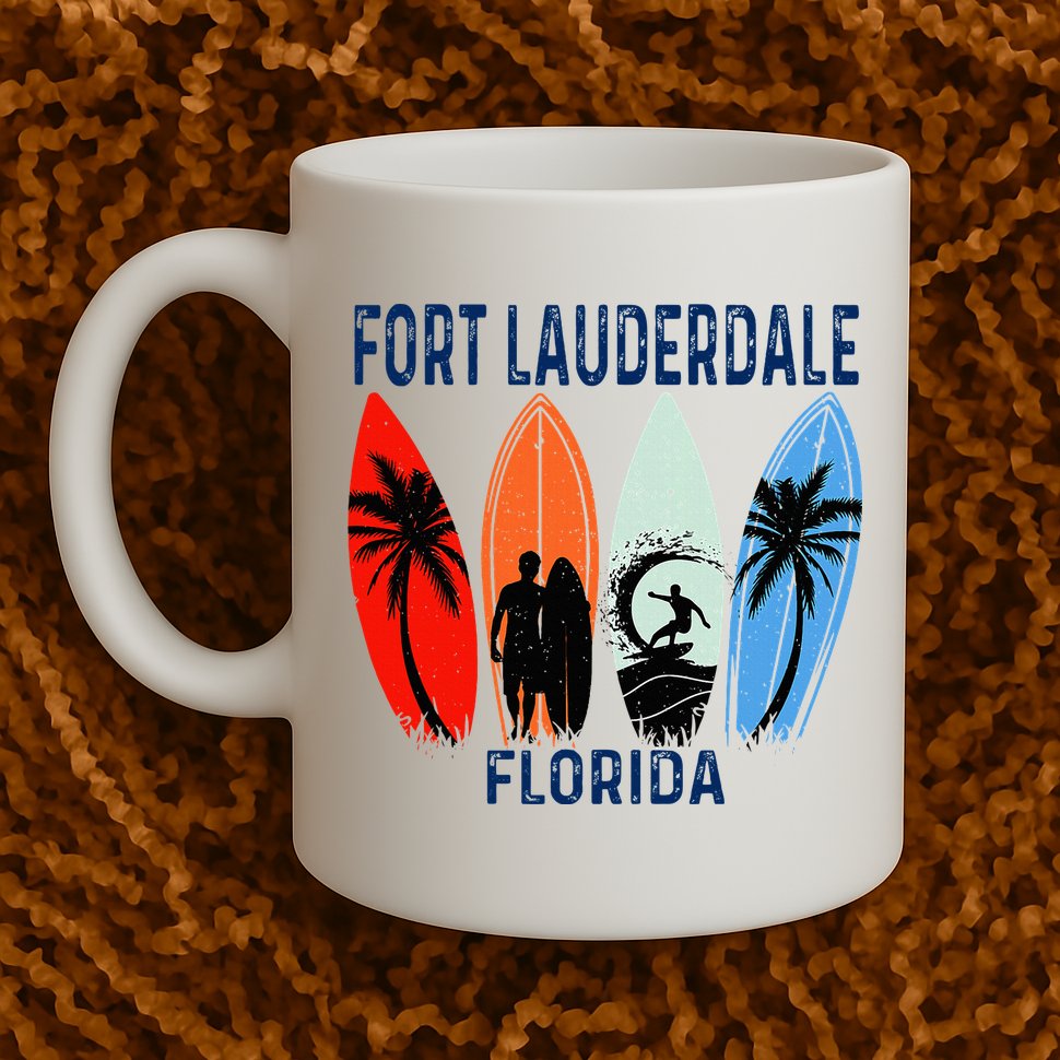 Retro Fort Lauderdale Beach Florida Surfboarder Beach Mug