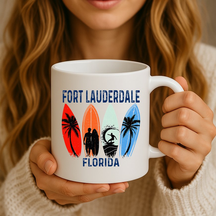 Retro Fort Lauderdale Beach Florida Surfboarder Beach Mug