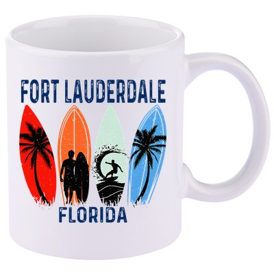 Retro Fort Lauderdale Beach Florida Surfboarder Beach 11oz C Handle Ceramic Mug