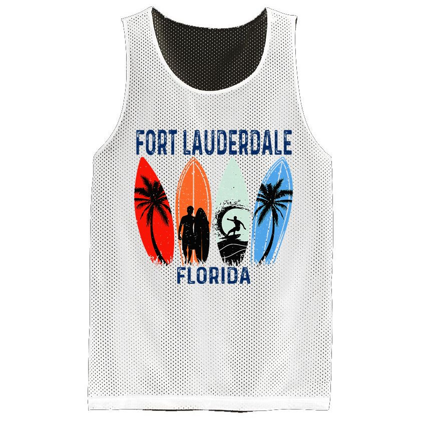 Retro Fort Lauderdale Beach Florida Surfboarder Beach Mesh Reversible Basketball Jersey Tank