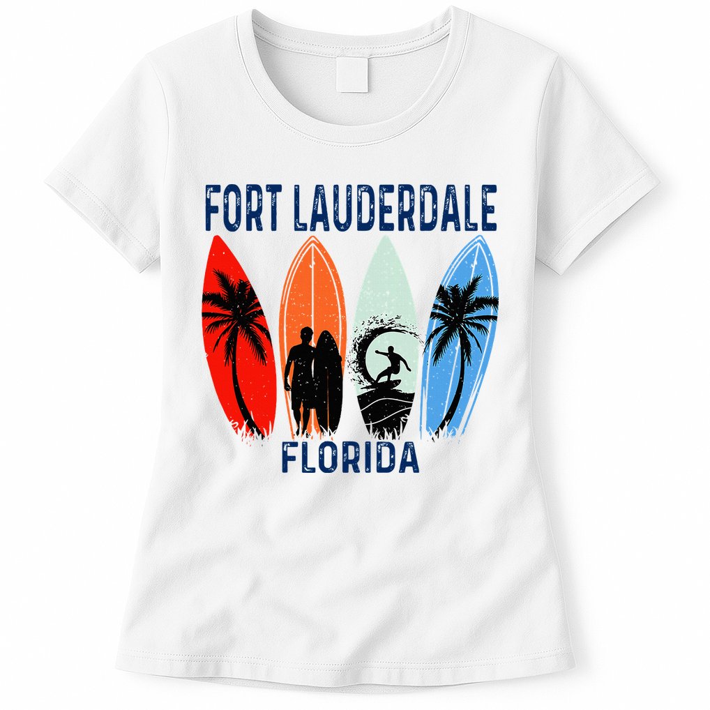 Retro Fort Lauderdale Beach Florida Surfboarder Beach Womens T-Shirt