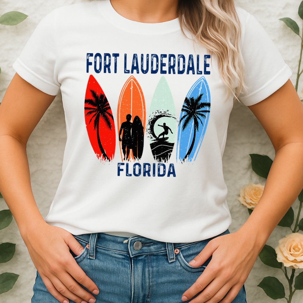 Retro Fort Lauderdale Beach Florida Surfboarder Beach Womens T-Shirt