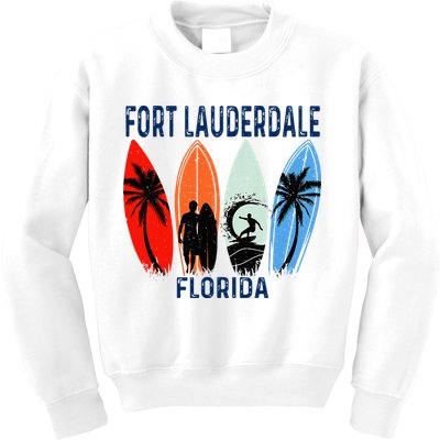 Retro Fort Lauderdale Beach Florida Surfboarder Beach Kids Sweatshirt