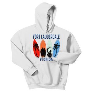 Retro Fort Lauderdale Beach Florida Surfboarder Beach Kids Hoodie